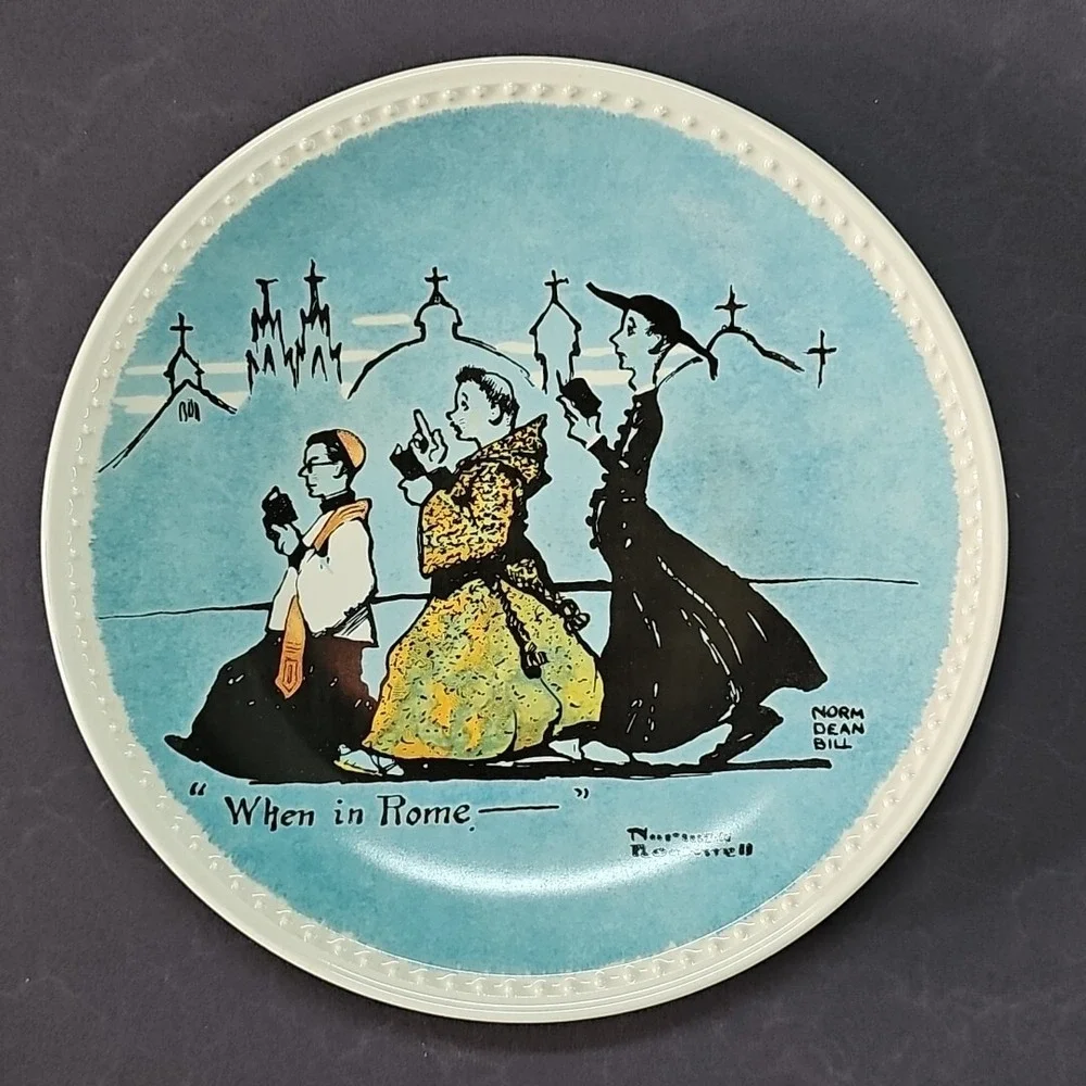 Norman Rockwell European Tour Newell‎ Pottery Plate Set 4pc Brand New